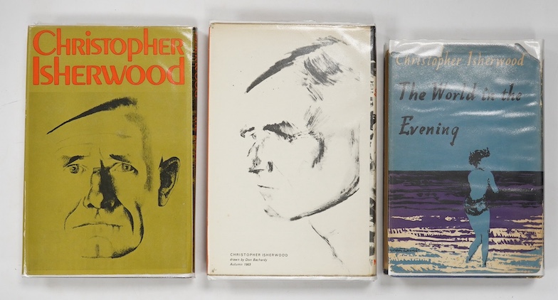 Isherwood, Christopher. The World In The Evening, Methuen and Co Ltd, 1954; A Single Man. Methuen and Co Ltd, 1964, 8vo, original cloth cover, with dust jacket. Dust jacket has publisher's clip across bottom of front fla